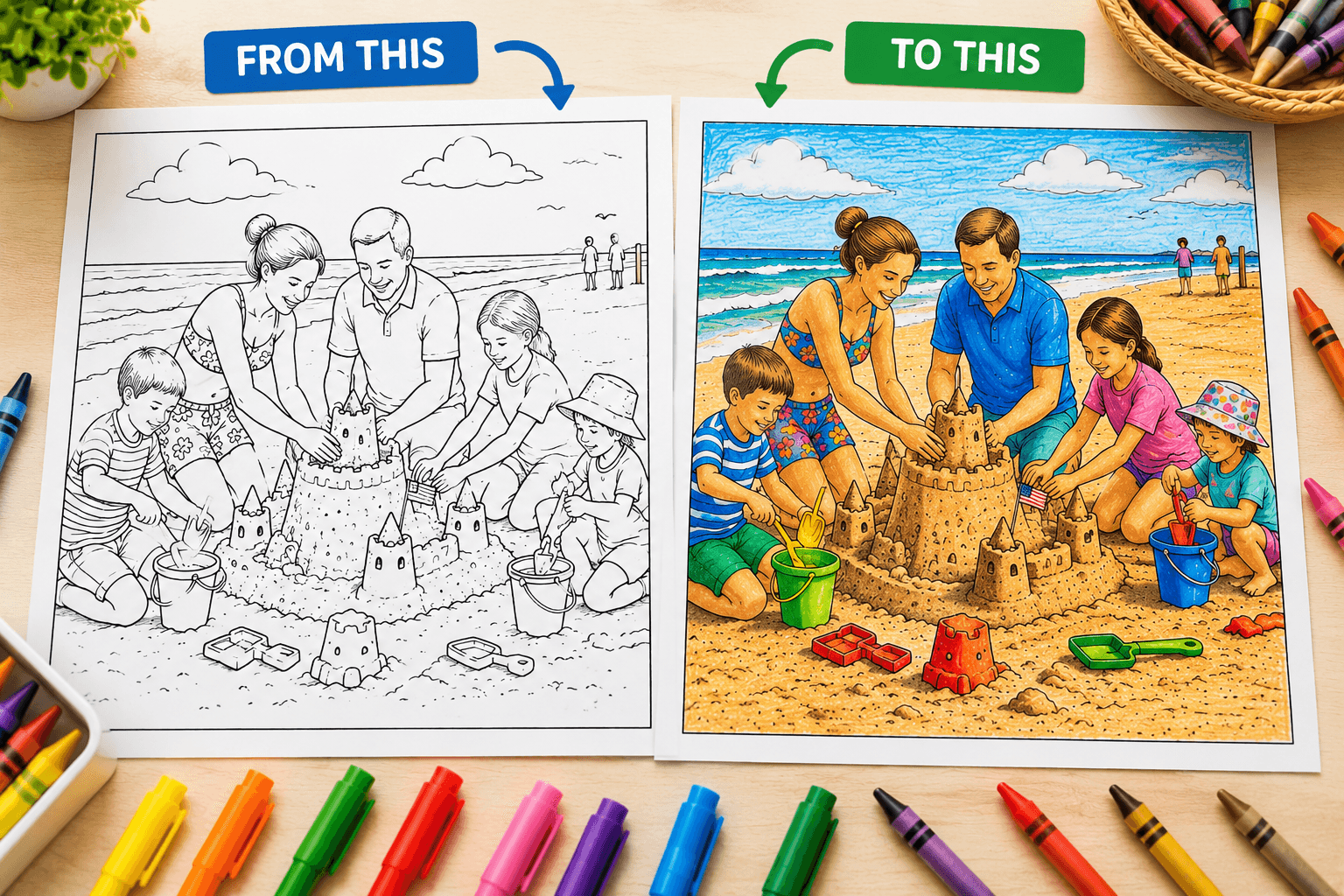 Family coloring page — from photo to coloring page